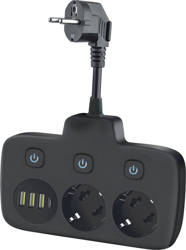 Razdjelna utičnica s prekidačem LINEA 2x230V + 4xUSB A/C SCHUKO crna