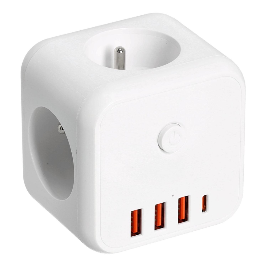 Razdjelna utičnica s prekidačem LINEA 3x230V + 4xUSB A/C bijela