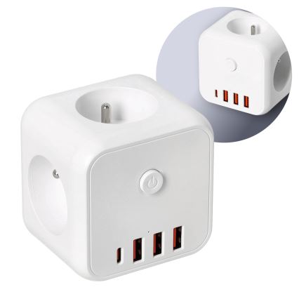 Razdjelna utičnica s prekidačem LINEA 3x230V + 4xUSB A/C bijela