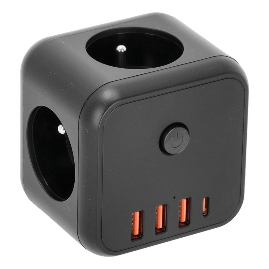 Razdjelna utičnica s prekidačem LINEA 3x230V + 4xUSB A/C crna