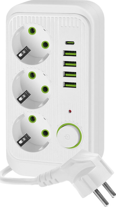 Razdjelna utičnica s prekidačem LINEA 3x230V + 5xUSB A/C SCHUKO 1,5 m bijela