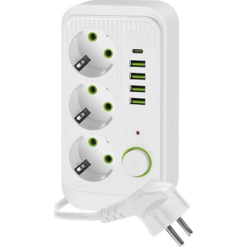 Razdjelna utičnica s prekidačem LINEA 3x230V + 5xUSB A/C SCHUKO 3 m bijela
