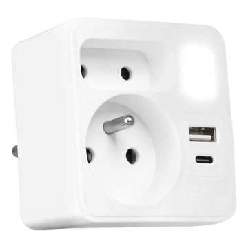 Razdjelnik s 2 utičnicama + USB-C + USB-A i LED osvjetljenjem LED/0,5W/230V 3000K