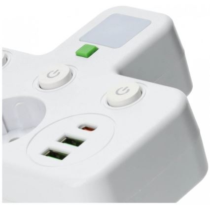Produžni razdjelnik s prekidačem i LED osvjetljenjem LINEA PRO 2Z + 3xUSB A/C SCHUKO 4000K bijela