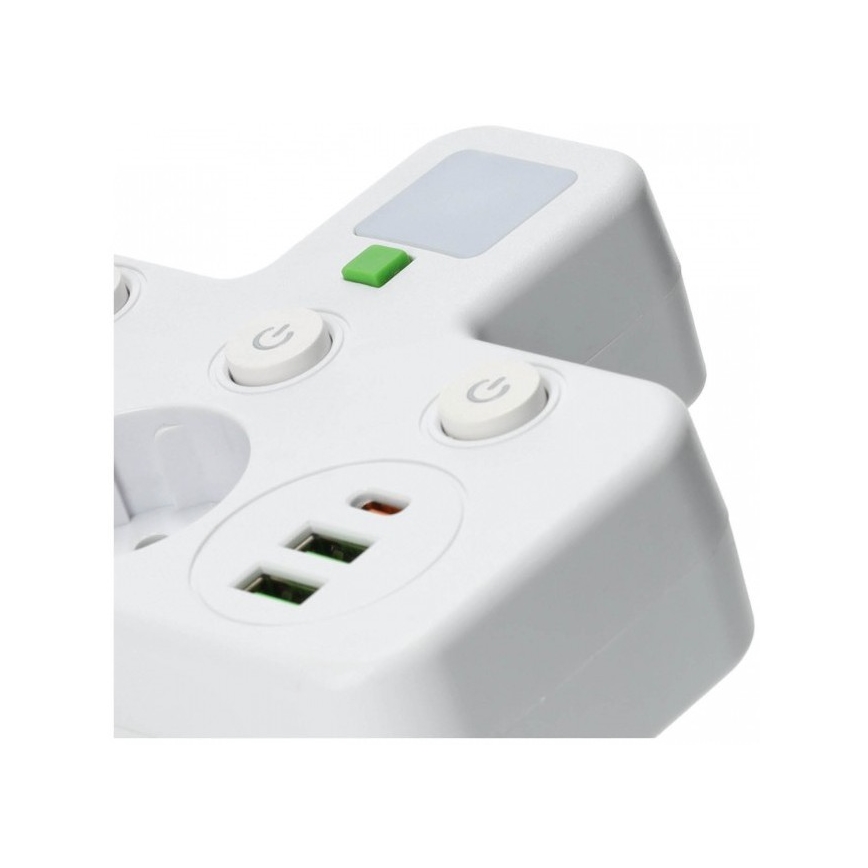 Produžni razdjelnik s prekidačem i LED osvjetljenjem LINEA PRO 2Z + 3xUSB A/C SCHUKO 4000K bijela