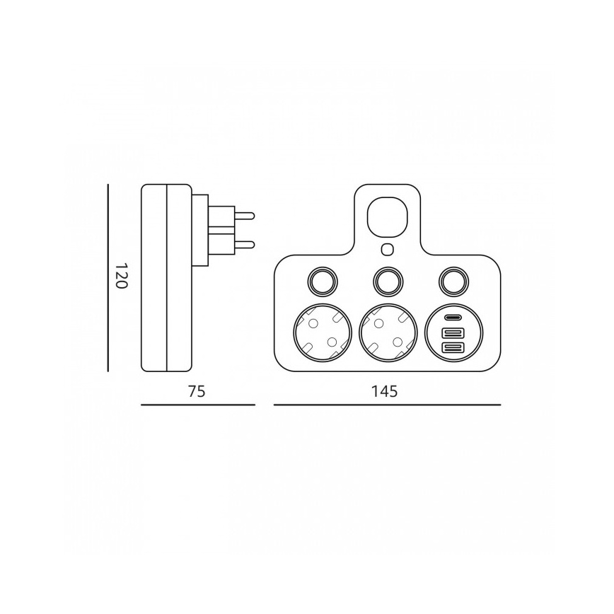 Produžni razdjelnik s prekidačem i LED osvjetljenjem LINEA PRO 2Z + 3xUSB A/C SCHUKO 4000K bijela