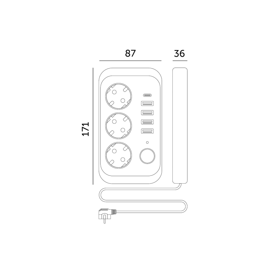 Razdjelna utičnica s prekidačem LINEA 3x230V + 5xUSB A/C SCHUKO 1,5 m bijela