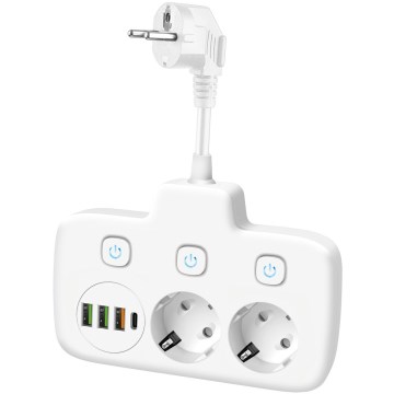 Razdjelnik s utičnicom i prekidačem LINEA 2x230V + 4xUSB A/C SCHUKO bijela