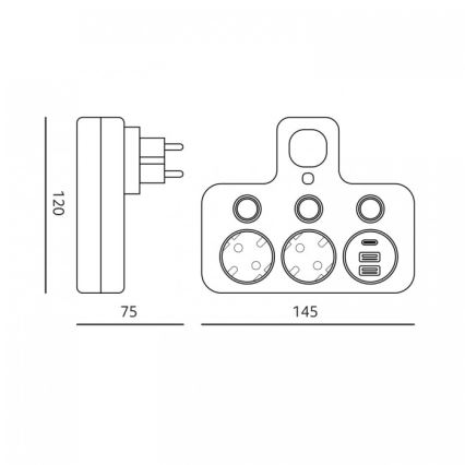 Višestruka utičnica s prekidačem i LED osvjetljenjem LINEA PRO 2Z + 3x USB A/C SCHUKO 4000K crna