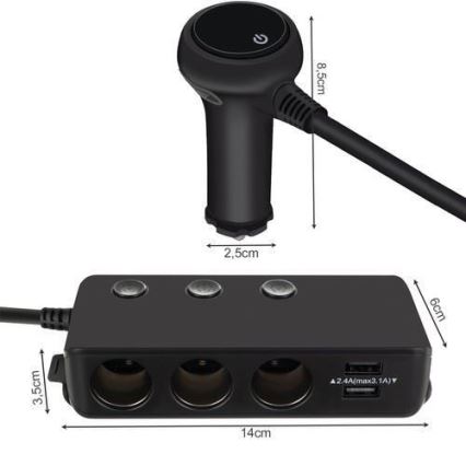 Razdjelnik za auto utičnicu 12V + 4x USB s voltmetrom 12/24V