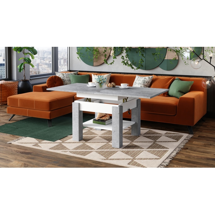 Razvlačeći konferencijski/blagovaonički stol s podiznom pločom CALEB, beton-sivi/bijeli