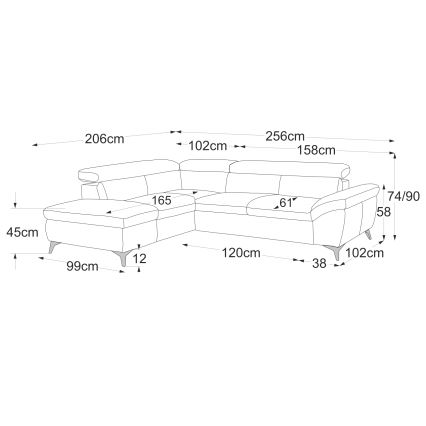 Razvlačiva kožna kutna garnitura u obliku slova L SALERNO II lijeva crna