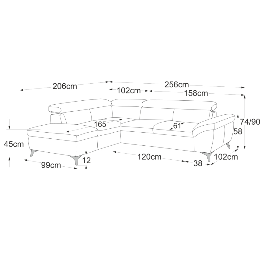 Razvlačiva kožna kutna garnitura u obliku slova L SALERNO II lijeva crna