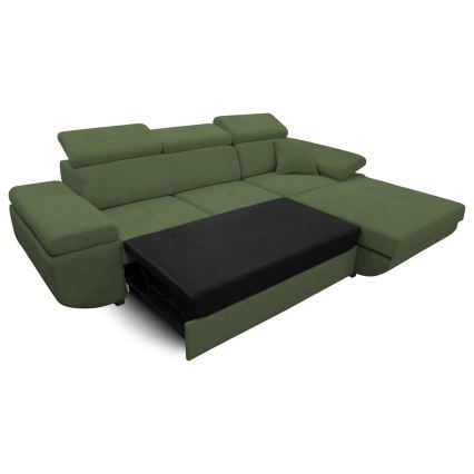 Razvlačna kutna garnitura CASTELO u obliku slova L, desna, zelena, s prostorom za pohranu