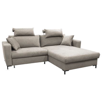 Razvlačna kutna garnitura HORTA u obliku slova L, desna, sa praktičnim spremištem, siva