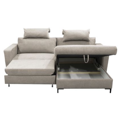 Razvlačna kutna garnitura HORTA u obliku slova L, desna, sa praktičnim spremištem, siva