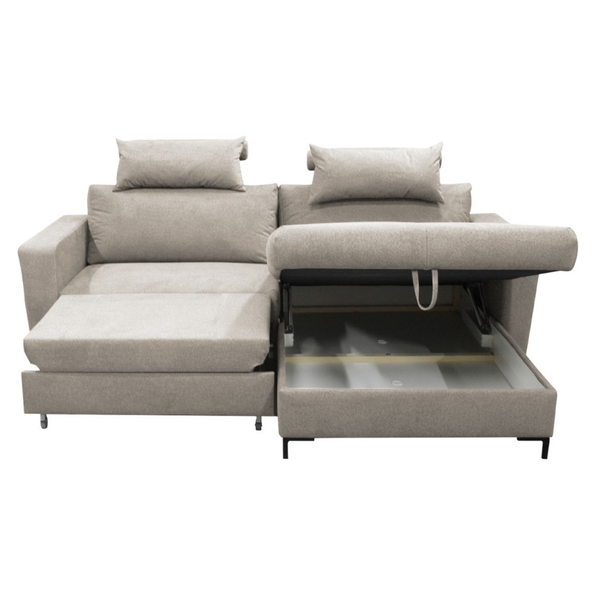 Razvlačna kutna garnitura HORTA u obliku slova L, desna, sa praktičnim spremištem, siva