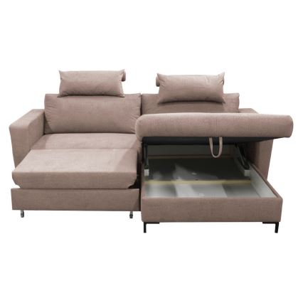 Razvlačna kutna garnitura HORTA u obliku slova L, s spremištem, desna, ružičasta