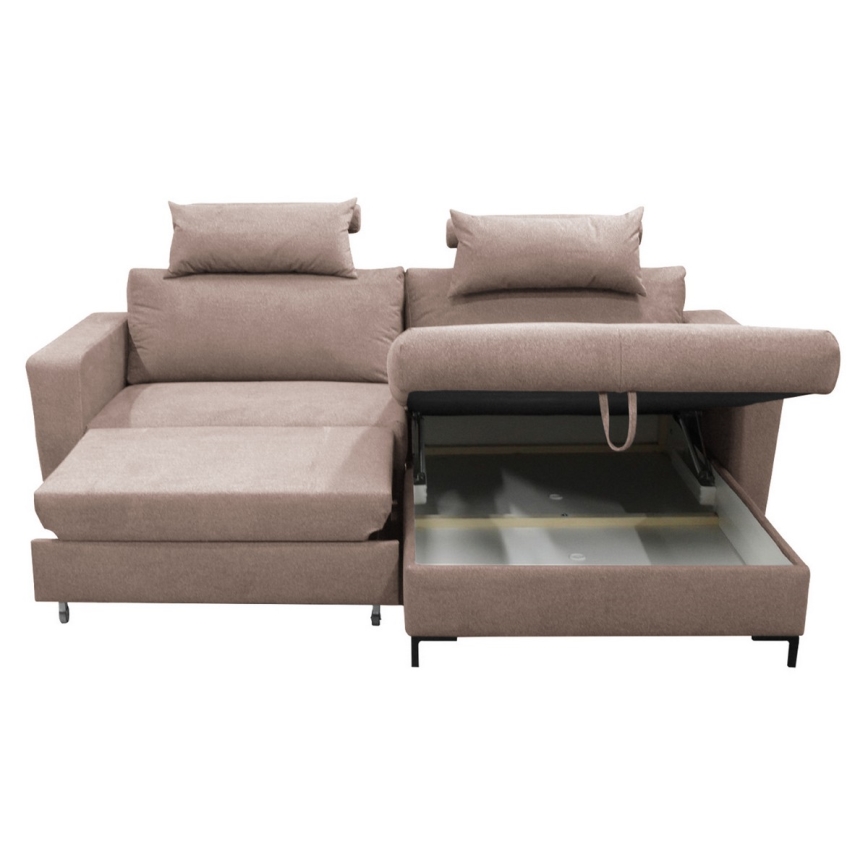 Razvlačna kutna garnitura HORTA u obliku slova L, s spremištem, desna, ružičasta