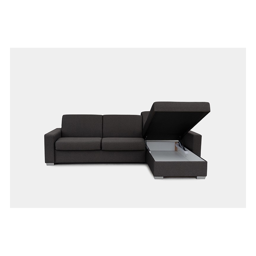 Razvlačna kutna garnitura za svakodnevno spavanje s prostorom za pohranu u obliku slova L LEKA desna smeđa