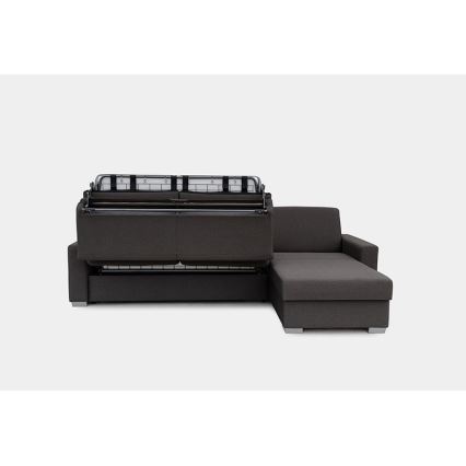 Razvlačna kutna garnitura za svakodnevno spavanje s prostorom za pohranu u obliku slova L LEKA desna smeđa