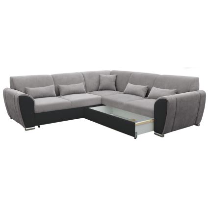 Rasklopiva kutna garnitura VISEU s spremištem u L-obliku, desna, siva/crna