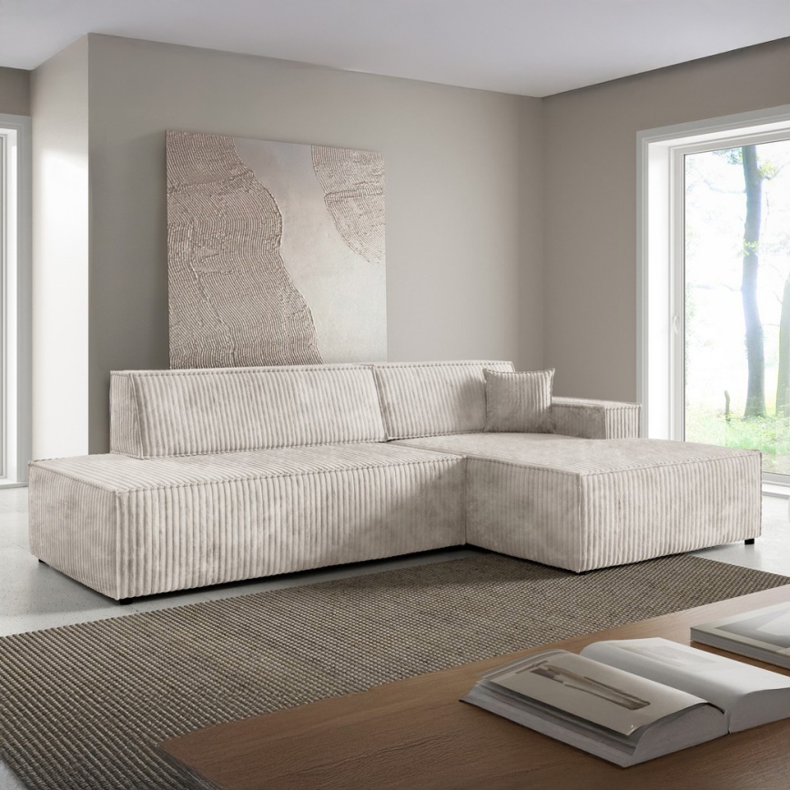 Razvlačna kutna garnitura s spremištem u obliku slova L TERAMO, desna, bež