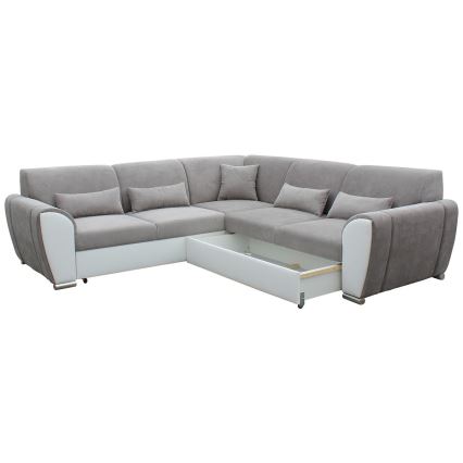 Razvlačna kutna garnitura s spremištem u obliku slova L VISEU, desna, siva/bijela