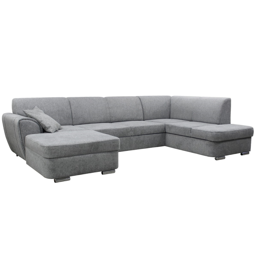 Razvlačna kutna garnitura u obliku U SERPA, desna, siva, s prostorom za pohranu