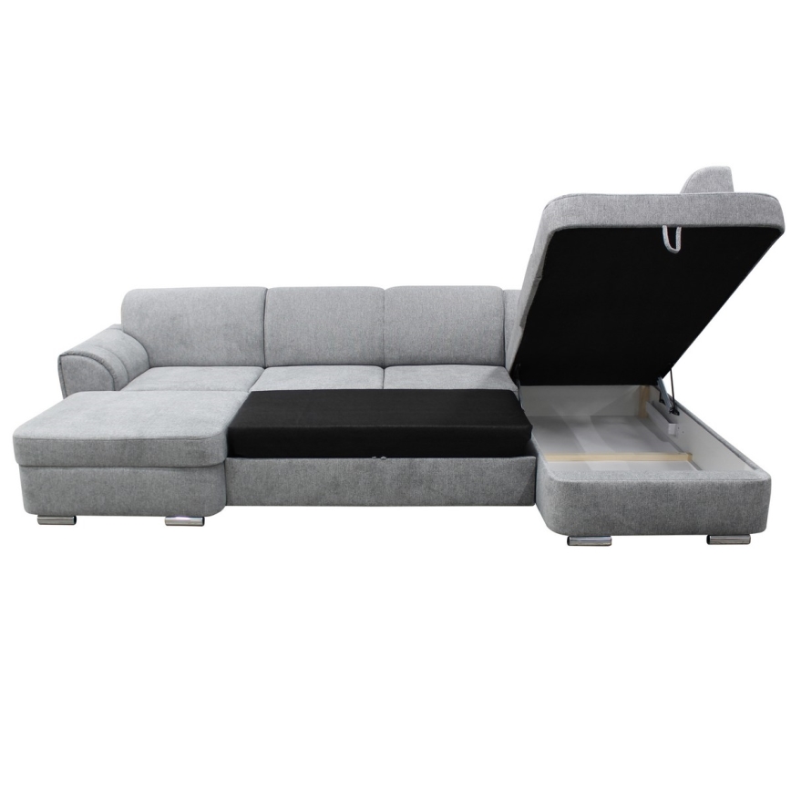 Razvlačna kutna garnitura u obliku U SERPA, desna, siva, s prostorom za pohranu