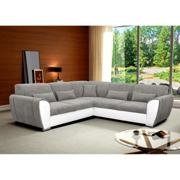 Razvlačna kutna garnitura VISEU u obliku slova L, desna, s prostorom za pohranu, siva/bijela