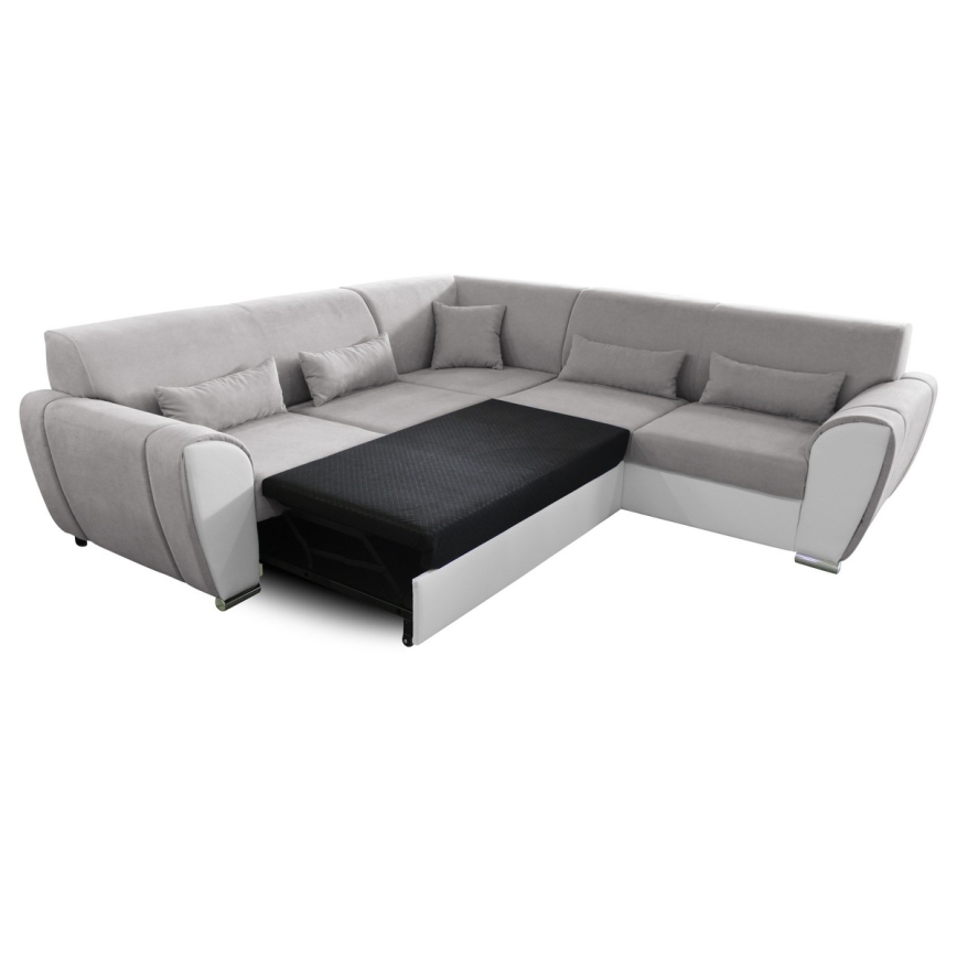 Razvlačna kutna garnitura VISEU u obliku slova L, desna, s prostorom za pohranu, siva/bijela