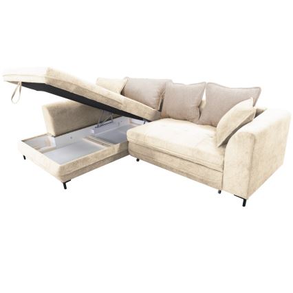 Razvlačna kutna sjedeća garnitura s spremištem u L-obliku LAGOA, lijeva, bež/smeđa