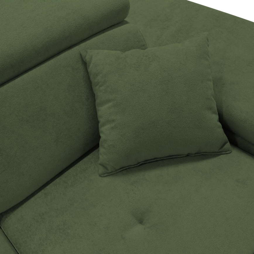 Razvlačna kutna sjedeća garnitura s prostorom za pohranu u obliku slova L CASTELO desna zelena