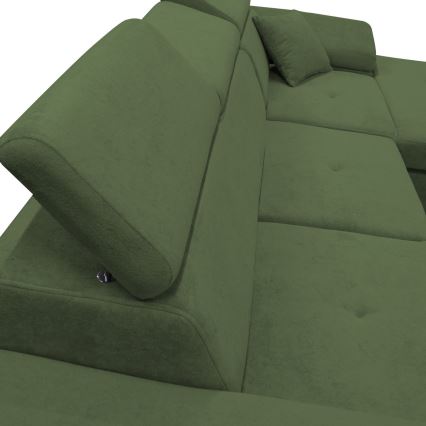 Razvlačna kutna sjedeća garnitura s prostorom za pohranu u obliku slova L CASTELO desna zelena