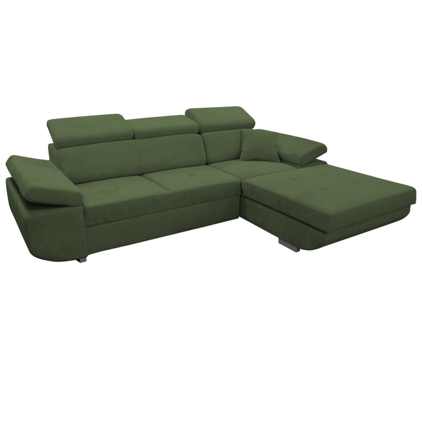 Razvlačna kutna sjedeća garnitura s prostorom za pohranu u obliku slova L CASTELO desna zelena