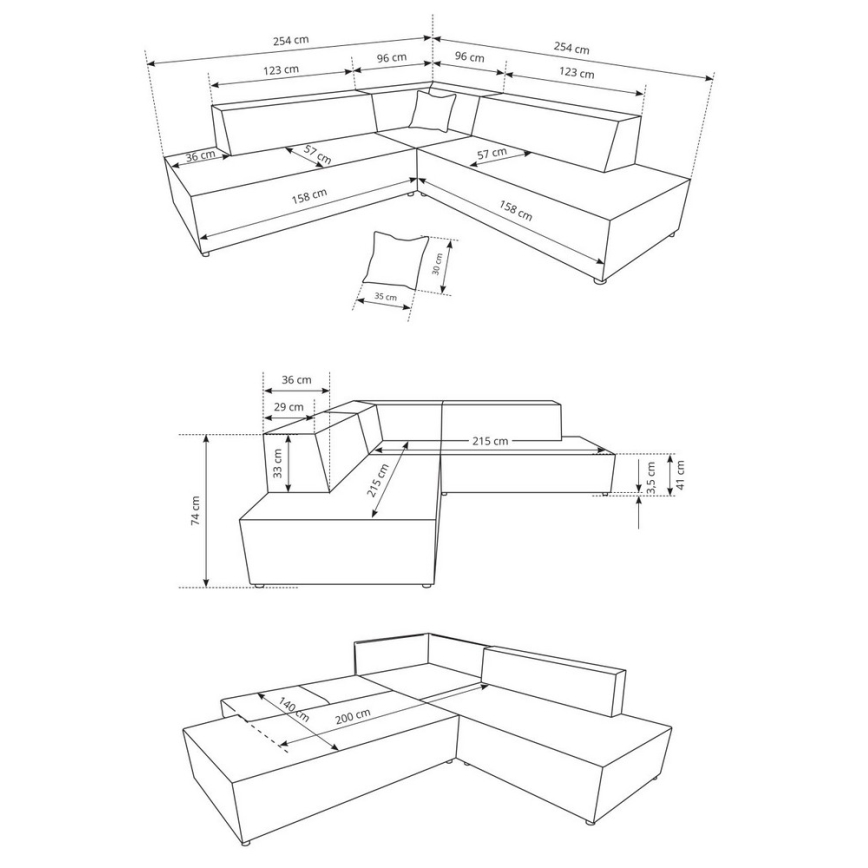 Razvlačna kutna sjedeća garnitura s spremištem u obliku slova L TERAMO desna bež