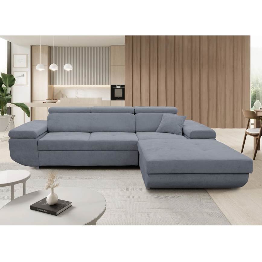 Razvlačna kutna sjedeća garnitura s spremnikom u L-obliku CASTELO, desna, tamno siva