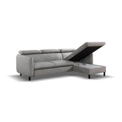 Razvlačna kutna sjedeća garnitura u obliku slova L sa spremištem NISA, siva, desna