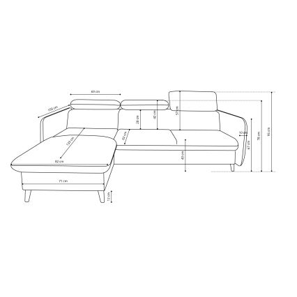 Razvlačna kutna sjedeća garnitura u obliku slova L sa spremištem NISA, siva, desna