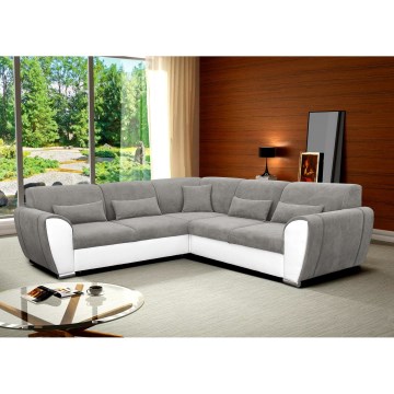 Razvlačna kutna sjedeća garnitura VISEU u L-obliku s prostorom za pohranu, lijeva, siva/bijela