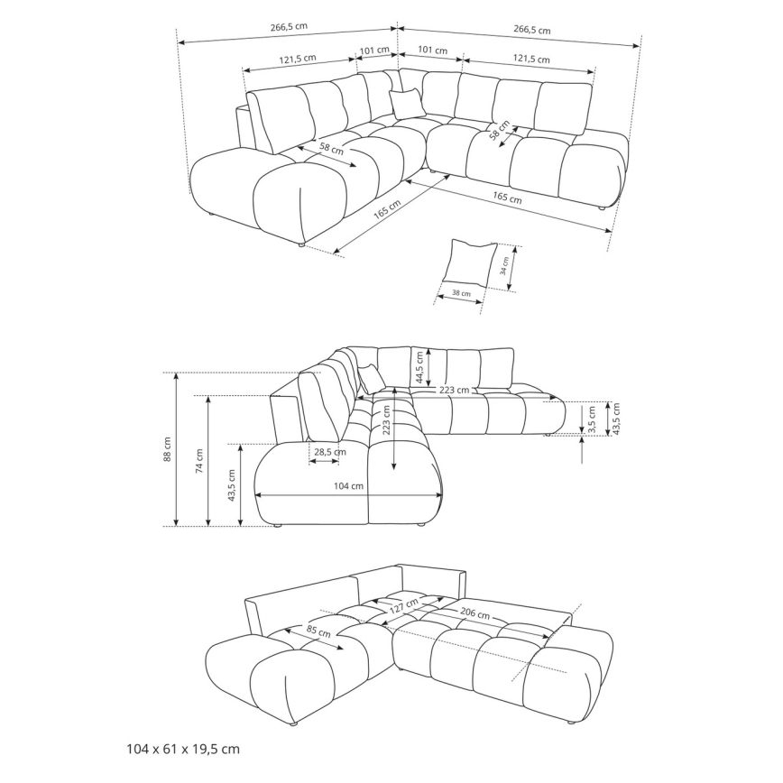 Razvlačna tapecirana kutna garnitura u obliku slova L s spremištem ALMADA, desna, bež