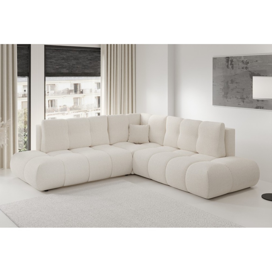 Razvlačna kutna tapecirana garnitura ALMADA u obliku slova L s prostorom za pohranu, desna, bež