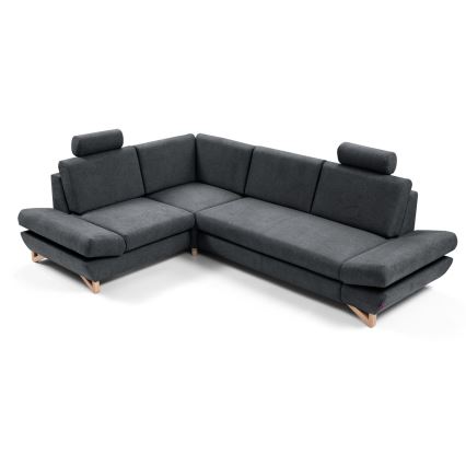 Razvlačna tapecirana kutna sjedeća garnitura s prostorom za pohranu u obliku slova L AVESTA lijeva antracit