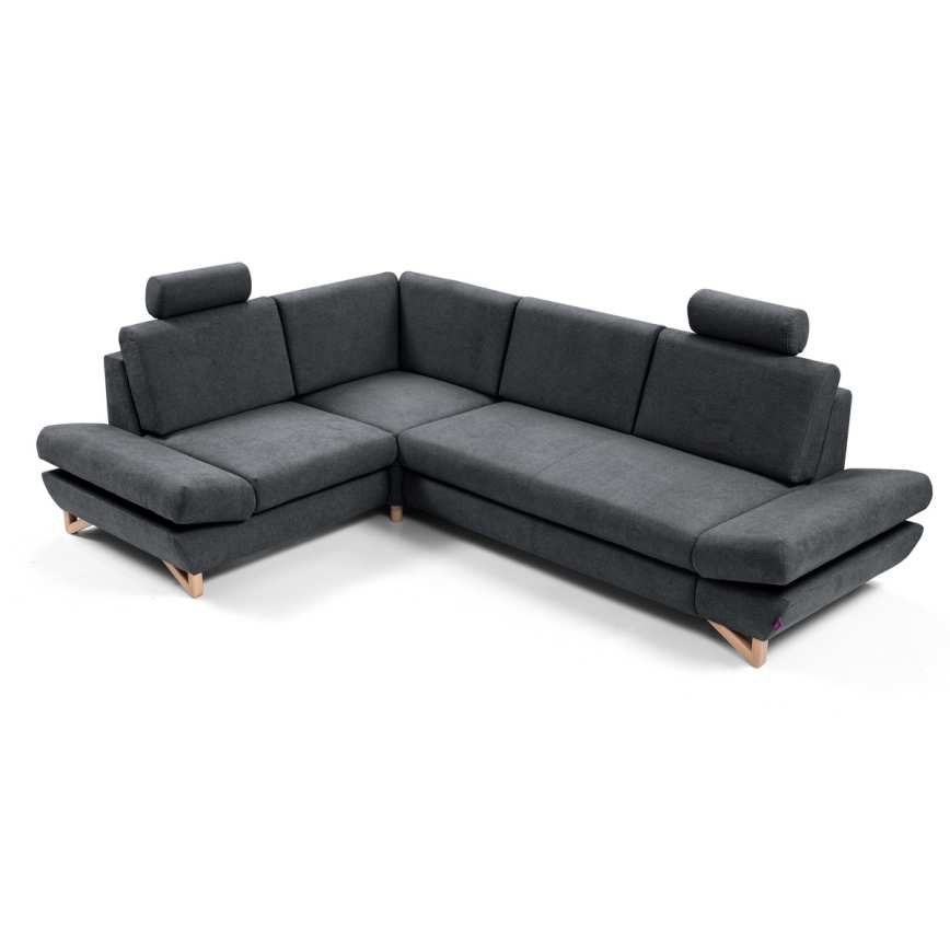 Razvlačna tapecirana kutna sjedeća garnitura s prostorom za pohranu u obliku slova L AVESTA lijeva antracit