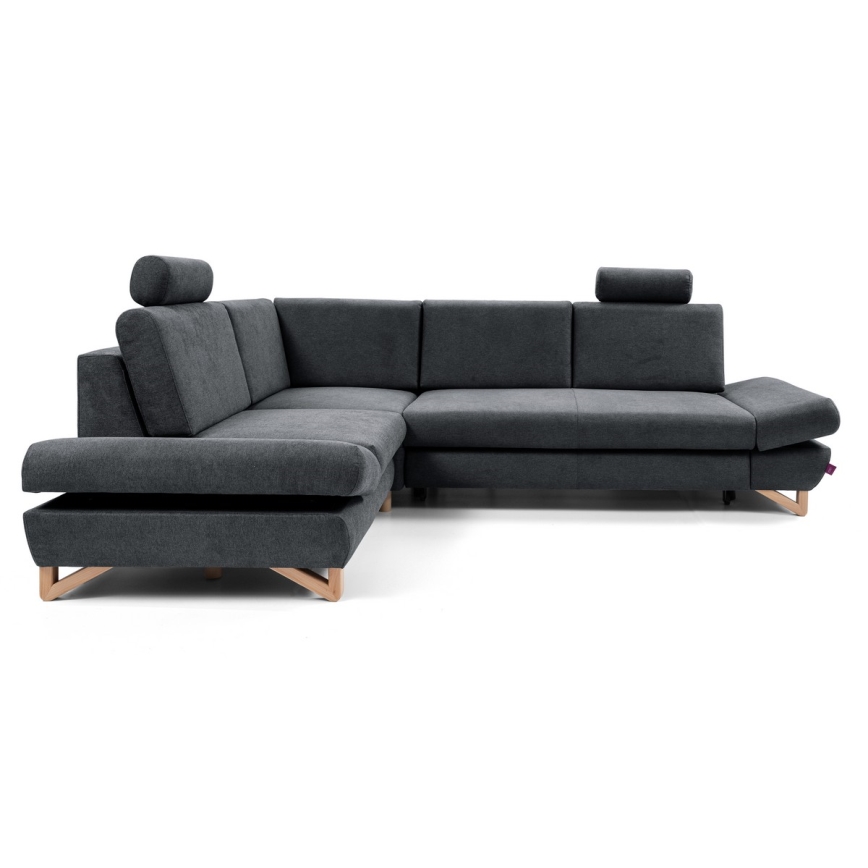 Razvlačna tapecirana kutna sjedeća garnitura s prostorom za pohranu u obliku slova L AVESTA lijeva antracit