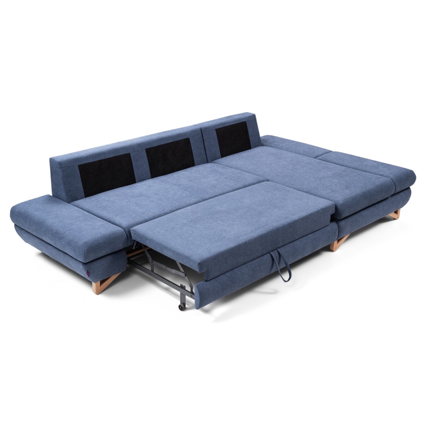 Razvlačna kutna tapecirana garnitura u L-obliku AVESTA, desna, plava, s prostorom za pohranu