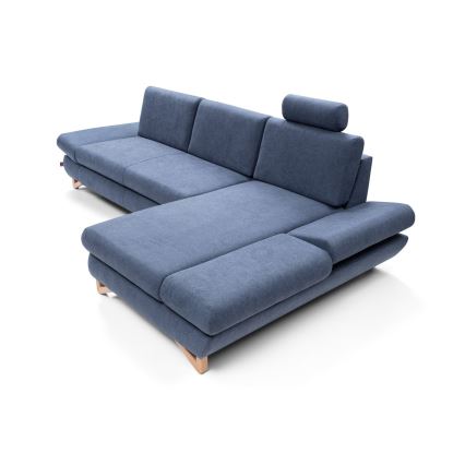 Razvlačna kutna tapecirana garnitura u L-obliku AVESTA, desna, plava, s prostorom za pohranu