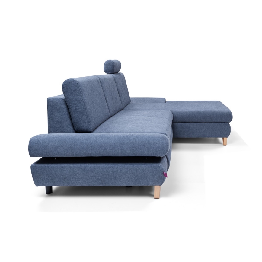 Razvlačna kutna tapecirana garnitura u L-obliku AVESTA, desna, plava, s prostorom za pohranu