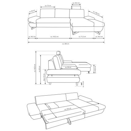 Razvlačna kutna tapecirana garnitura u L-obliku AVESTA, desna, plava, s prostorom za pohranu